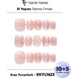 Takma Takma KKYL1623 Kısa Yuvarlak 15'li Tekrar Kullanılabilir El Yapımı Protez Takma Tırnak - Pembe-XS