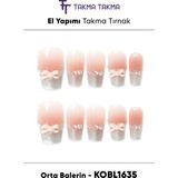 Takma Takma KOBL1635 Orta Balerin Pembe 10'lu Tekrar Kullanılabilir El Yapımı Protez Takma Tırnak - Pembe-XS