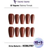 Takma Takma KOBL1757 Orta Balerin 15'li Tekrar Kullanılabilir El Yapımı Protez Takma Tırnak Kahverengi-S