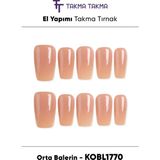 Takma Takma KOBL1770 Orta Balerin 10'lu Tekrar Kullanılabilir El Yapımı Protez Takma Tırnak Ten Rengi-S - Pembe