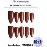 Takma Takma KUBD1756 Uzun Badem 15'li Tekrar Kullanılabilir El Yapımı Protez Takma Tırnak Kahverengi-Xs