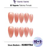 Takma Takma KUBD1766 Uzun Badem 15'li Tekrar Kullanılabilir El Yapımı Protez Takma Tırnak - Pembe-M