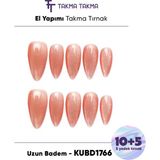 Takma Takma KUBD1766 Uzun Badem 15'li Tekrar Kullanılabilir El Yapımı Protez Takma Tırnak - Pembe-XS