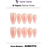 Takma Takma KUBD1772 Uzun Badem 10'lu Tekrar Kullanılabilir El Yapımı Protez Takma Tırnak Pembe-L - Ten Nude