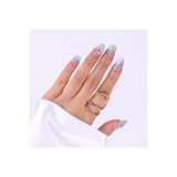 Takma Takma M Beden Takma Tırnak Mavi Nail Art Kısa Oval 10'lu Tekrar Kullanılabilir El Yapımı Protez Takma Tırnak EKOV-3514