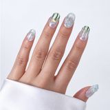 Takma Takma Mavi Nail Art Kısa Oval 10'lu Tekrar Kullanılabilir El Yapımı Protez Takma Tırnak EKOV-3526 Mavi-S