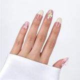 Takma Takma Pembe Nail Art Kısa Oval 10'lu Tekrar Kullanılabilir El Yapımı Protez Takma Tırnak EKOV3010 Pembe-M