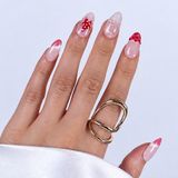 Takma Takma Renkli Nail Art Kısa Badem 15'li Tekrar Kullanılabilir El Yapımı Protez Takma Tırnak KKBD-3511 Pembe-M