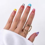 Takma Takma Renkli Nail Art Kısa Oval 10'lu Tekrar Kullanılabilir El Yapımı Protez Takma Tırnak EKOV3044 Renkli-M