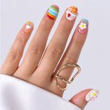 Takma Takma Renkli Nail Art Kısa Yuvarlak 10'lu Tekrar Kullanılabilir El Yapımı Protez Takma Tırnak EKYL3032 Renkli-S