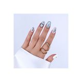 Takma Takma S Beden Takma Tırnak Mavi Nail Art Kısa Oval 10'lu Tekrar Kullanılabilir El Yapımı Protez Takma Tırnak EKOV3036
