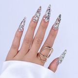 Takma Takma Takma Tırnak Nail Art Extra Uzun 10'lu Tekrar Kullanılabilir El Yapımı Protez Takma Tırnak KEEE1658 Gümüş-S