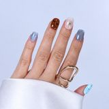 Takma Takma Takma Tırnak Renkli Nail Art Kısa Yuvarlak 10'lu Tekrar Kullanılabilir El Yapımı Protez Takma Tırnak EKYL3029 Renkli-S