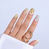 Takma Takma Takma Tırnak Sarı Nail Art Kısa Oval 10'lu Tekrar Kullanılabilir El Yapımı Protez Takma Tırnak EKOV3031 Altın-M