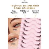 Takmakirpiğim 10 Çift Doğal Cat Eye Kedi Göz Takma Ipek Kirpik Power Şeffaf Kalem Yapıştırıcı Sağlık Test Raporlu - 01-Siyah