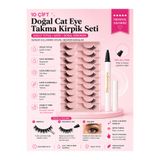 Takmakirpiğim 10 Çift Doğal Cat Eye Kedi Göz Takma İpek Kirpik Power Şeffaf Kalem Yapıştırıcı SAĞLIK TEST RAPORLU