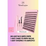 Takmakirpiğim Takma Kirpik Seti 200 Adet İnce Şeritli Kirpik, Yapıştırıcı, Sabitleyici, Cımbız ve Kirpik Fırçasıyla
