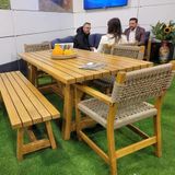 Taksim Ahşap Bahçe Takımı: 100X180 Masa + 4 Sandalye + 40X180 Bank Set, Masif Kestane