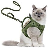Taktik Kedi Koşum Takımı ve Yürüyüş Kaçış Kanıtı için Tasma, Ayarlanabilir Evcil Hayvan Yelek Koşum, Büyük Kedi Küçük Köpek için Kontrol Saplı Yumuşak Örgü, Yama ile Hediye (Ordu Yeşili, Kedi Koşum