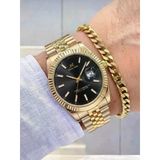 Takvimli Erkek Kol Saati Gold Çelik Kordon Kasa | Bileklik Hediyeli Analog Quartz Saat Swt17