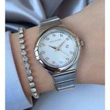 Takvimli Swarovski Taşlı 5ATM Su Geçirmez Beyaz Kadran Çelik Kadın Kol Saati Bileklik Hediyeli - Metalik Gri