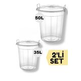 Takyaka Şeffaf Kilitli Erzak /un/ Bakliyat Saklama Kovası 35 /50 Lt Ikili Set