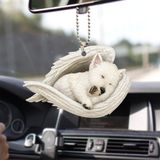 Talataca White West Highland Terrier Uyuyan Melek Kanadı Westie Anıtı 2D Düz Araba Dikiz Aynası Aksesuarları Noel Ağacı Süsleme Dekorasyon Asılı Tılsım İç Dikiz Kolye Dekor Hediye