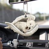 Talataca White West Highland Terrier Uyuyan Melek Kanadı Westie Anıtı 2D Düz Araba Dikiz Aynası Aksesuarları Noel Ağacı Süsleme Dekorasyon Asılı Tılsım İç Dikiz Kolye Dekor Hediye