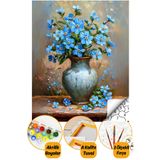 tale hobby Sayılarla Boyama Numaralı Tuval Seti Fırça Boya Dahil 40x50cm - Mavi Çiçek Vazo