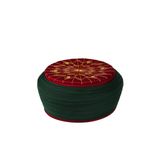 Talebe Sarığı - Yeşil Kumaş - Bordo Takke - Yuvarlak Sarım - Kuş Gözlü - 5 metre, 56 Cm