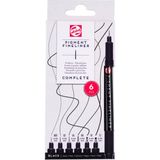 Talen : Pigment Fineliner Teknik Çizim Kalem Seti : 6'lı Set - Siyah