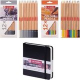 Talens Eskiz Başlangıç Seti - Art Creation 12X12 Defter - 12'li Dereceli Kalem Seti ve 12'li Kuru Boya Seti - Renkli - Standart