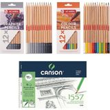 Talens Eskiz Başlangıç Seti - Canson 25X35 Defter - 12'li Dereceli Kalem Seti ve 12'li Kuru Boya Seti - Renkli - Standart
