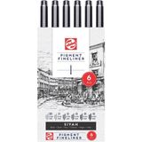 Talens Pigment Fineliner 6 Lı Kalem Seti Siyah Teknik Çizim Kalemleri