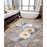 Talia Home 2li Papatya Desenli 2'li Banyo Paspas Seti TLAHMP-048 - Açık Gri - 60 x 90 cm