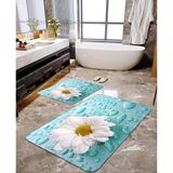 Talia Home 2'li TLAHMP-016 Papatya Desenli Banyo Paspas Seti - Yeşil - 50 x 60 cm - 60 x 90 cm