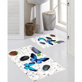 Talia Home 3 Boyutlu Kelebek Baskılı 2'li Banyo Paspas Seti TLAHMP-003 - Mavi - 60 x 90 cm
