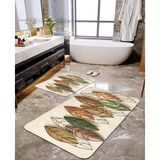 Talia Home 3 Boyutlu Yaprak Desenli 2'li Banyo Paspas Seti TLAHMP-015 - Krem - 60 x 90 cm