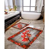Talia Home Ahşap Çiçek Desenli 2'li Banyo Paspas Seti TLAHMP-030 - Kırmızı - 60 x 90 cm