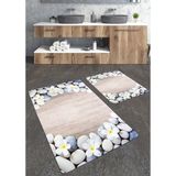 Talia Home Ahşap Taş Desenli 2'li Banyo Paspas Seti TLAHMP-166 - Bej