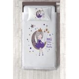 Talia Home ay'a Oturan Kız Desenli Mor Çocuk ve Bebek Odası Yatak Örtüsü TLAY-209 - 347 x 220 cm - Beyaz