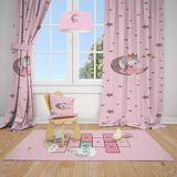 Talia Home Ay'da Oturan Kız Pembe Desenli Çocuk ve Bebek Odası Fon Perdesi 2 Kanat TLA-280 - 140 x 240 cm