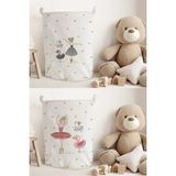 Talia Home Balerin Kız Desenli Pembe-Beyaz 2 Adet Çocuk Odası Oyuncak Veya Kirli Sepeti TLACS-006 - Renkli