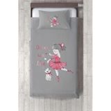 Talia Home balerin Kız ve Kedi Desenli Çocuk ve Bebek Odası Yatak Örtüsü TLAY-217 - 355 x 220 cm - Gri