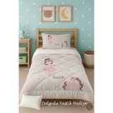 Talia Home Bej Balerin Kız ve Unicorn Desenli Tek Kişilik Çocuk Yorganı Uyku Seti TLAG-258
