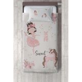 Talia Home bej Balerin Kız ve Unicorn Desenli Yatak Örtüsü TLAY-258 - 396 x 220 cm