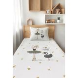 Talia Home Beyaz Balerin Kız Desenli Tek Kişilik Çocuk Pike Takımı Tlap-006 - Renkli