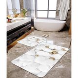 Talia Home Beyaz Taş Desenli 2'li Banyo Paspas Seti TLAHMP-053 - Krem - 60 x 90 cm