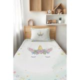 Talia Home Beyaz Unicorn Desenli Tek Kişilik Çocuk Pike Takımı Tlap-076 - Renkli