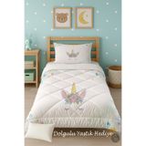Talia Home Beyaz Unicorn Desenli Tek Kişilik Çocuk Yorganı Uyku Seti TLAG-076